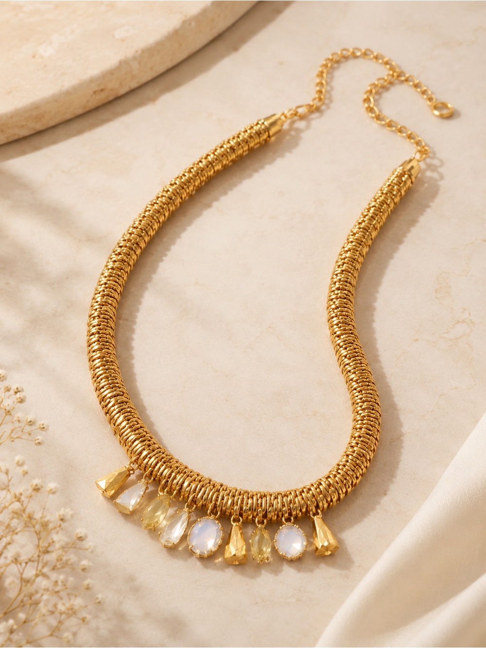 Anthropologie Gold Crystal Statement Necklace NWT